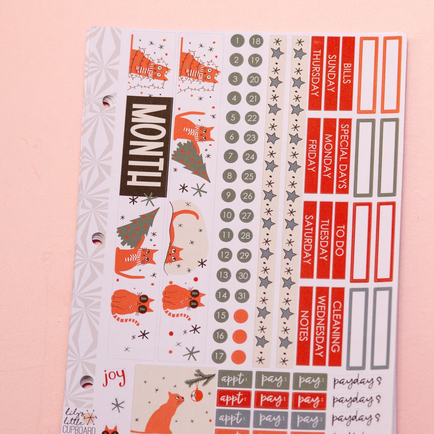 Simple Monthly Kit in Purrfectly Chaotic Christmas | Choose Your Month Sticker Kit | Monthly Spread Planner | Monthly Planner Sticker Kits