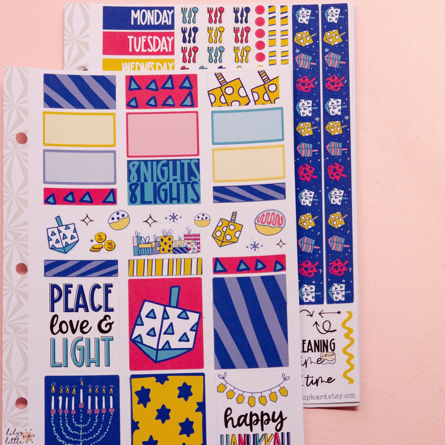 Simple Weekly Kit in Chanukah Hanukkah | Weekly Planner Sticker Kit | Two-Page Set | A la Carte s | Hanukkah Planner Kit