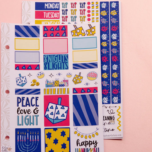 Simple Weekly Kit in Chanukah Hanukkah | Weekly Planner Sticker Kit | Two-Page Set | A la Carte s | Hanukkah Planner Kit