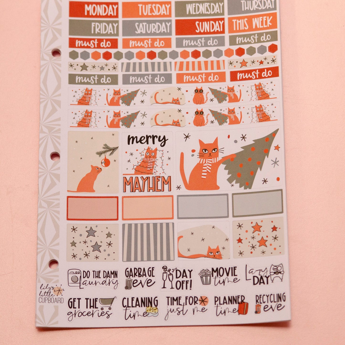 Hobonichi Cousin Weekly Sticker Kit in Purrfectly Chaotic Christmas | Christmas Sticker Kit | A5 Weekly Planner Sticker Kit | Mini Planner