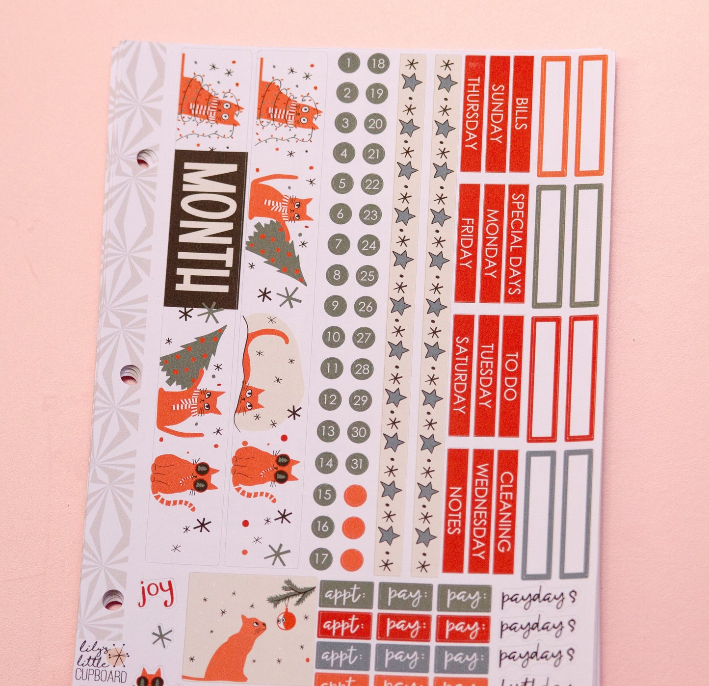 Simple Monthly Kit in Purrfectly Chaotic Christmas | Choose Your Month Sticker Kit | Monthly Spread Planner | Monthly Planner Sticker Kits