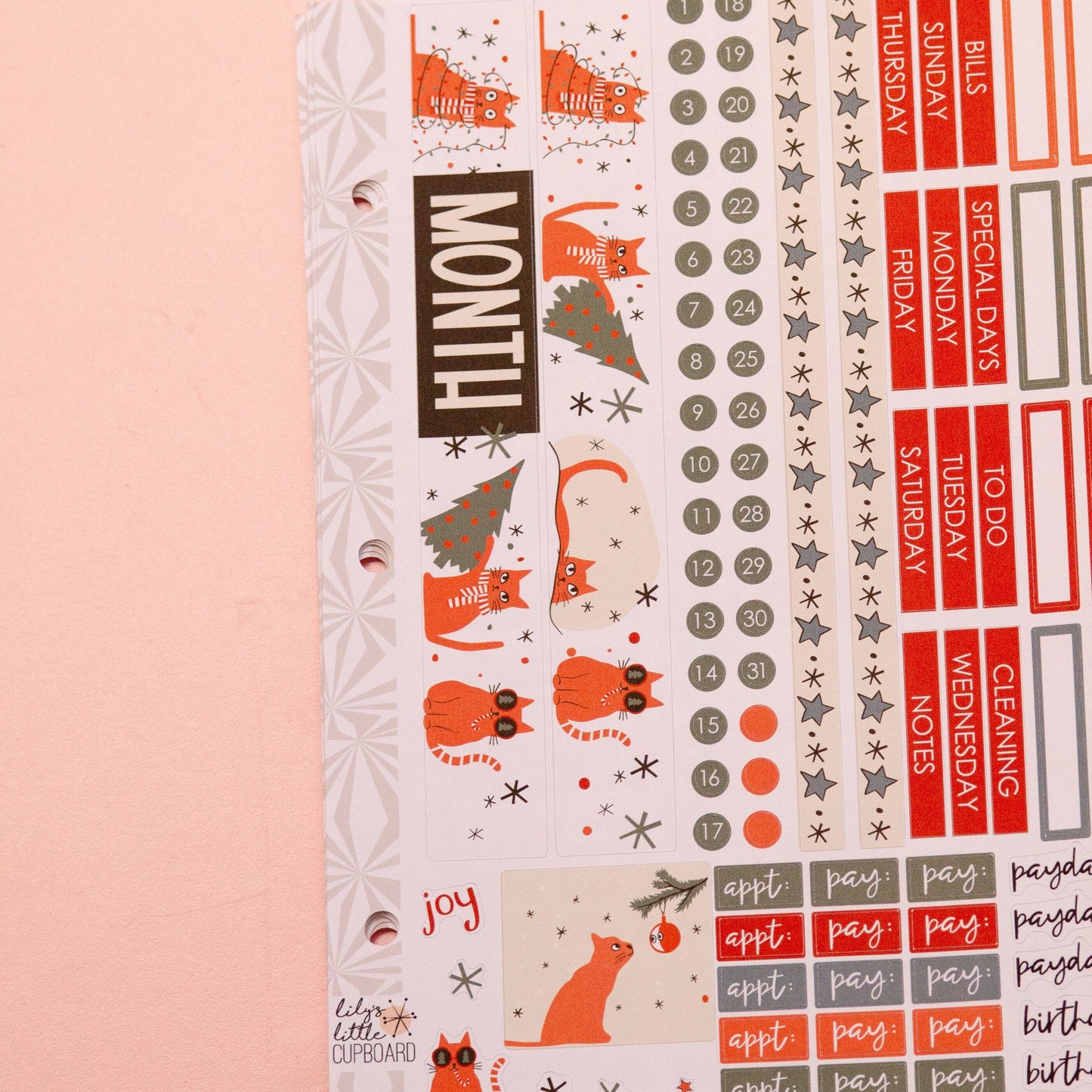 Simple Monthly Kit in Purrfectly Chaotic Christmas | Choose Your Month Sticker Kit | Monthly Spread Planner | Monthly Planner Sticker Kits