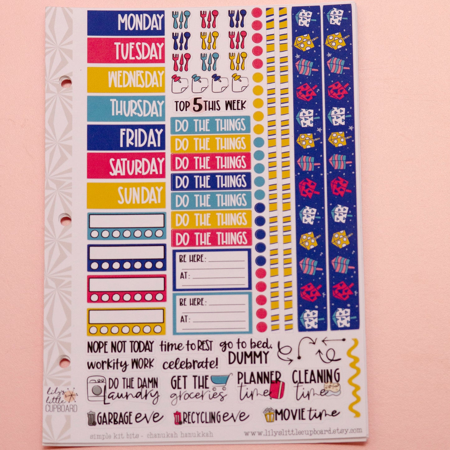 Simple Weekly Kit in Chanukah Hanukkah | Weekly Planner Sticker Kit | Two-Page Set | A la Carte s | Hanukkah Planner Kit