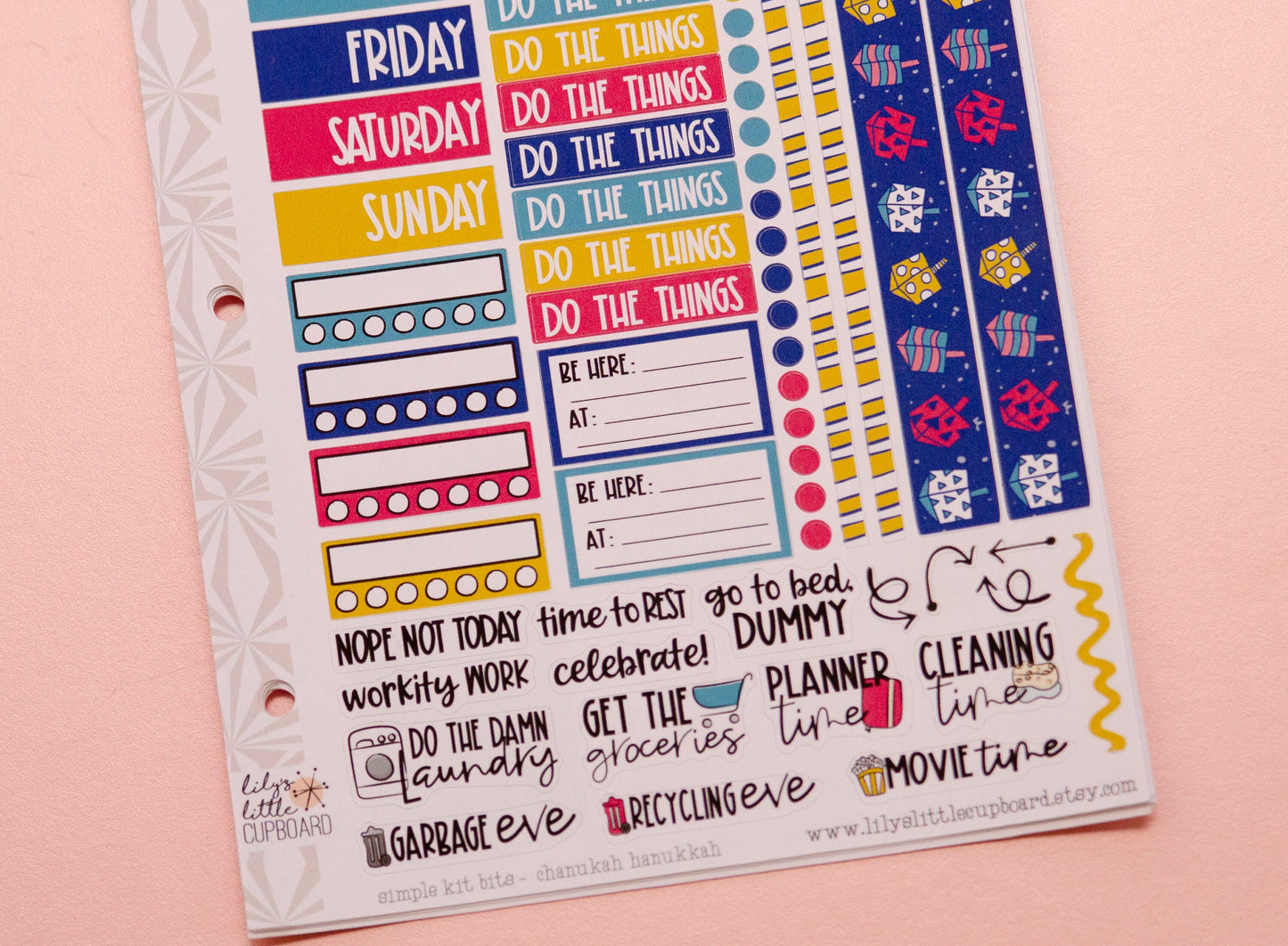 Simple Weekly Kit in Chanukah Hanukkah | Weekly Planner Sticker Kit | Two-Page Set | A la Carte s | Hanukkah Planner Kit