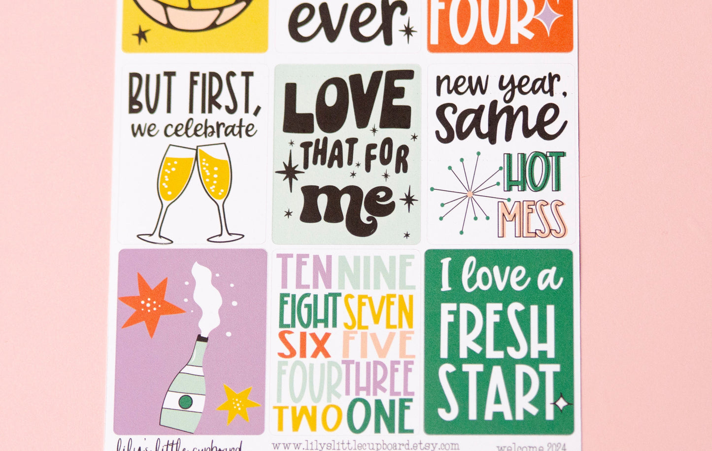 New Year Full Box Stickers | New Year's Eve Box Quote Stickers | Holiday Full Box Planner Stickers | 2024 Quote Planner Stickers