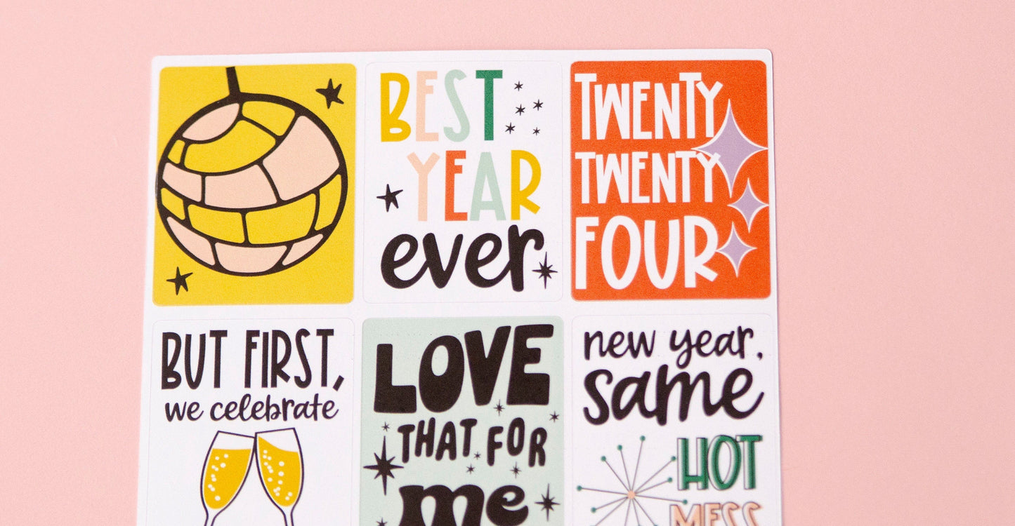 New Year Full Box Stickers | New Year's Eve Box Quote Stickers | Holiday Full Box Planner Stickers | 2024 Quote Planner Stickers