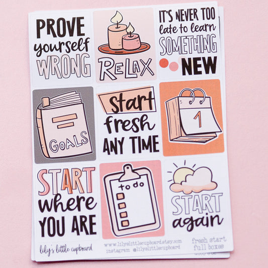 Fresh Start  Full Box Planner Stickers | Restart Planner Stickers  | Full Box Quote Planner Stickers |  Deco Planner Stickers L_B
