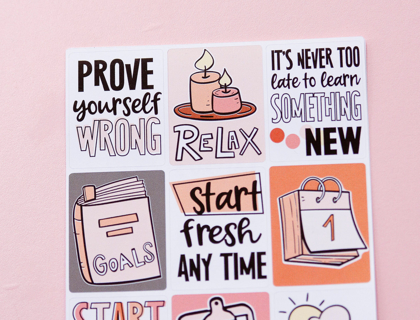 Fresh Start  Full Box Planner Stickers | Restart Planner Stickers  | Full Box Quote Planner Stickers |  Deco Planner Stickers L_B