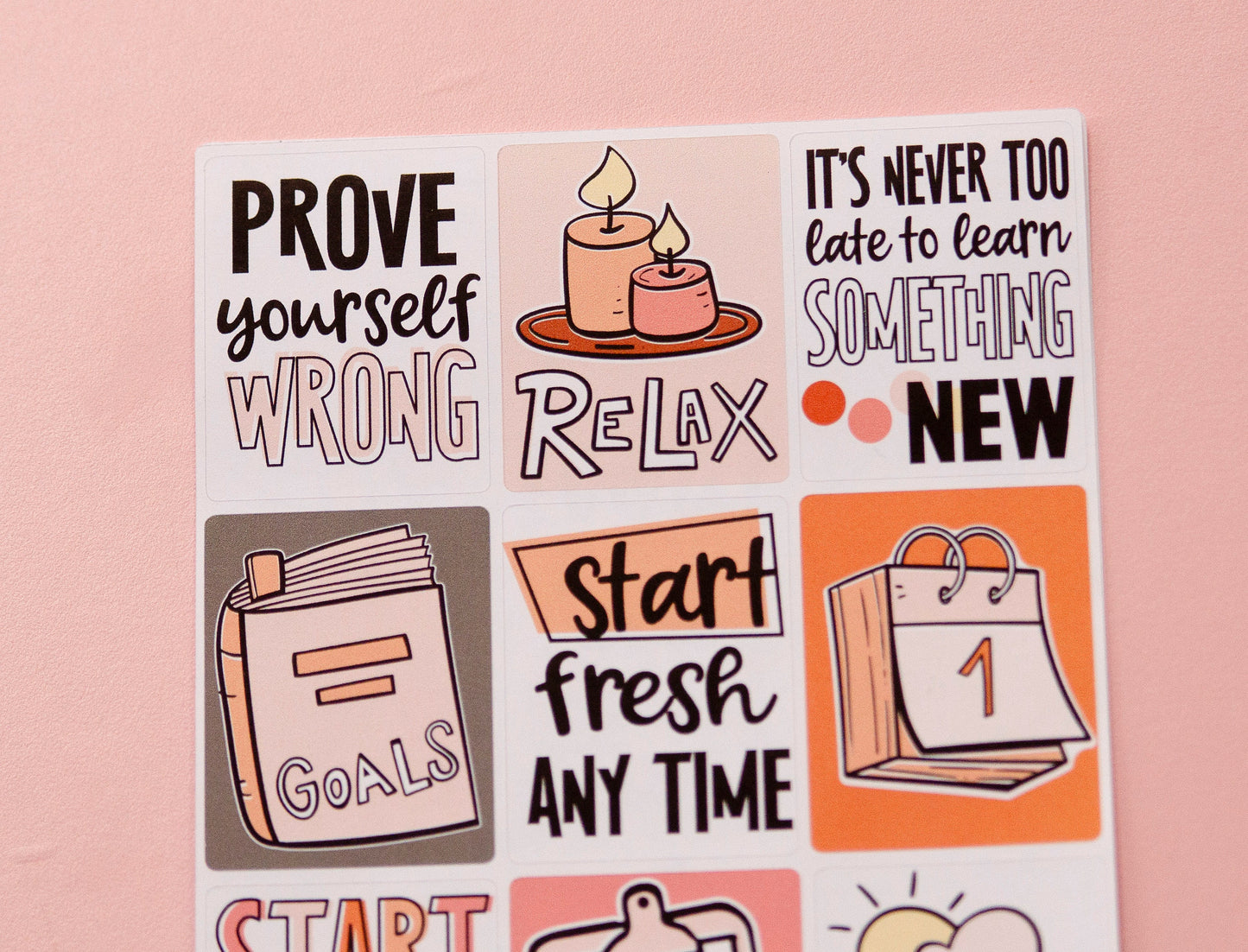 Fresh Start  Full Box Planner Stickers | Restart Planner Stickers  | Full Box Quote Planner Stickers |  Deco Planner Stickers L_B