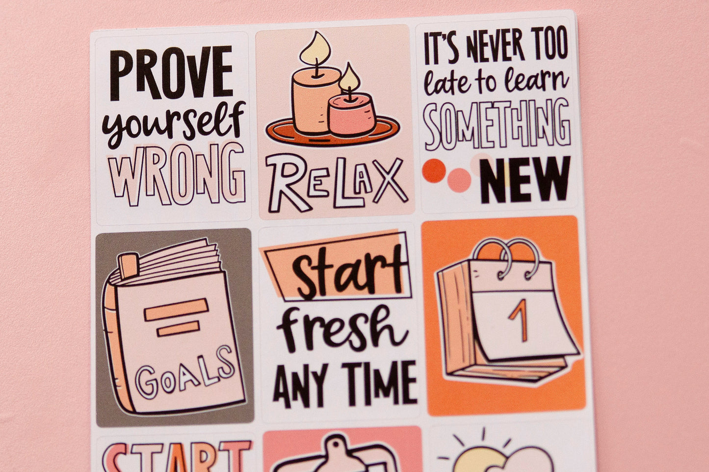 Fresh Start  Full Box Planner Stickers | Restart Planner Stickers  | Full Box Quote Planner Stickers |  Deco Planner Stickers L_B