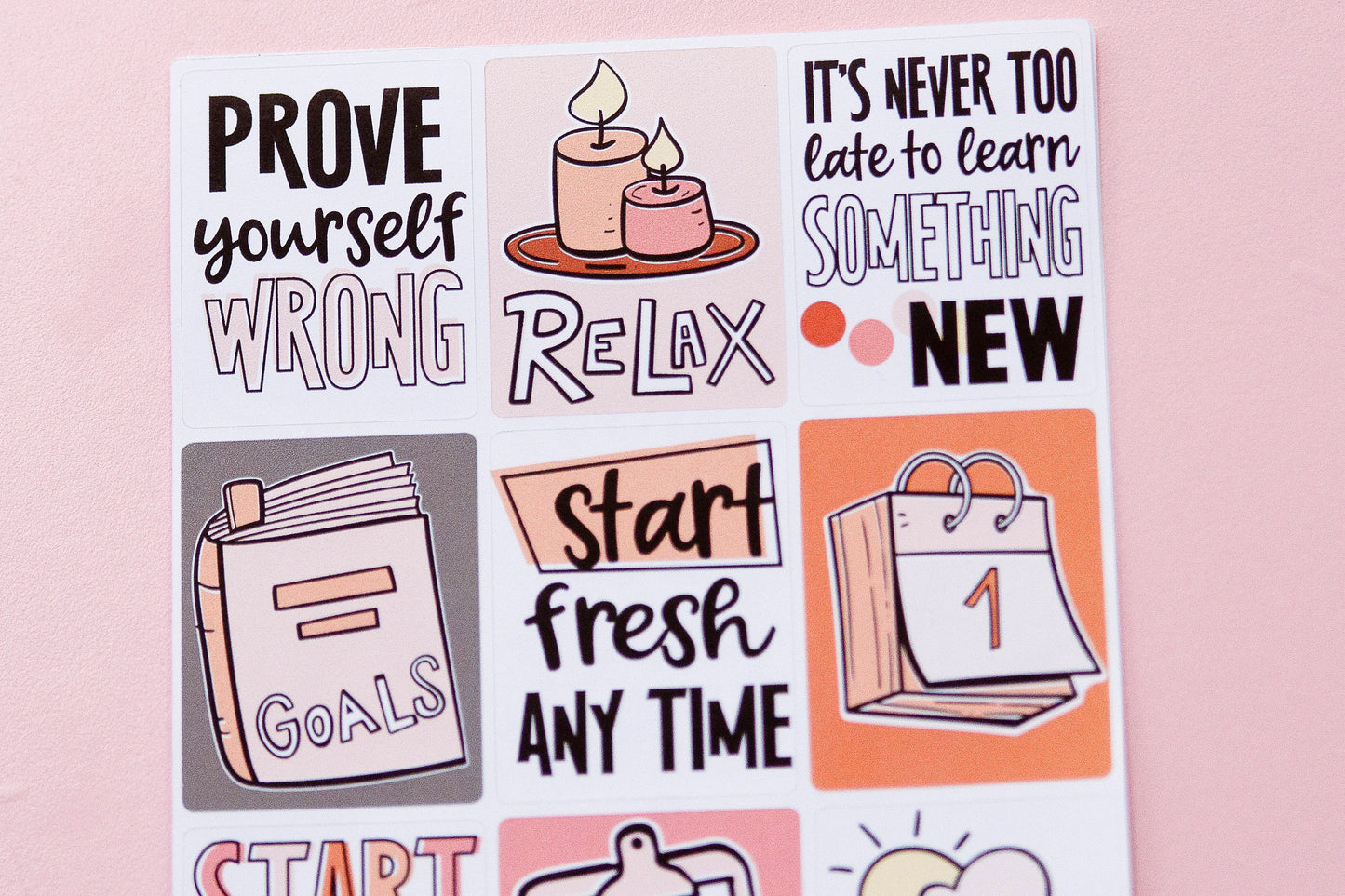 Fresh Start  Full Box Planner Stickers | Restart Planner Stickers  | Full Box Quote Planner Stickers |  Deco Planner Stickers L_B