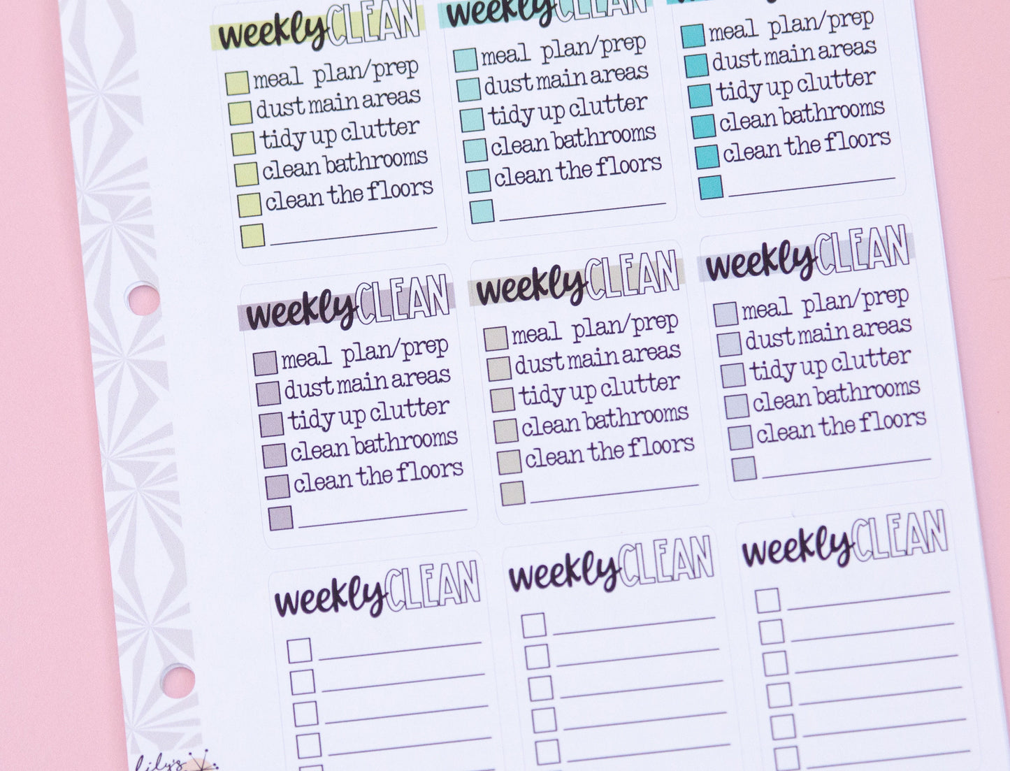 Weekly Cleaning by the Task  Full Box Checklist Stickers | Zone Cleaning Stickers | Checklist Planner Stickers | Functional Stickers