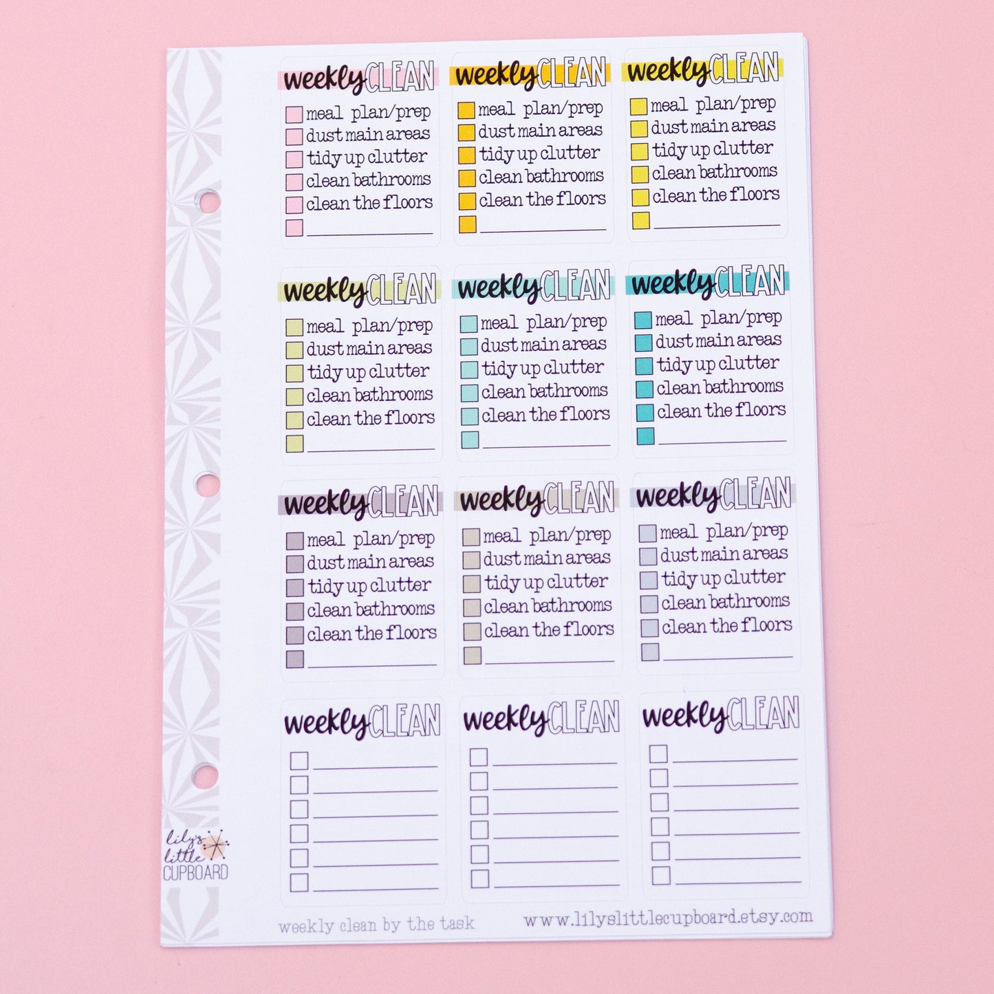 Weekly Cleaning by the Task  Full Box Checklist Stickers | Zone Cleaning Stickers | Checklist Planner Stickers | Functional Stickers