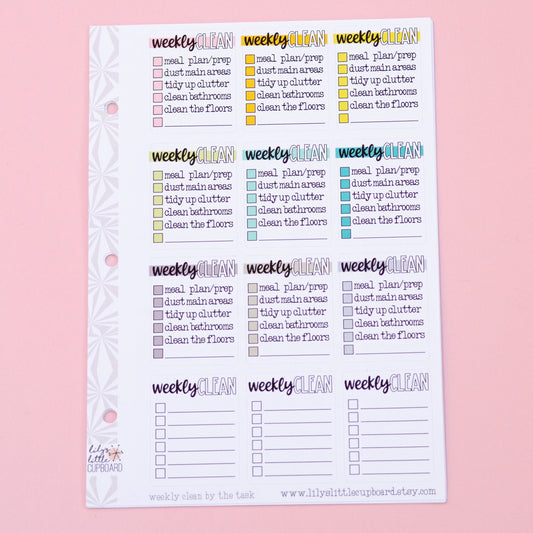 Weekly Cleaning by the Task  Full Box Checklist Stickers | Zone Cleaning Stickers | Checklist Planner Stickers | Functional Stickers