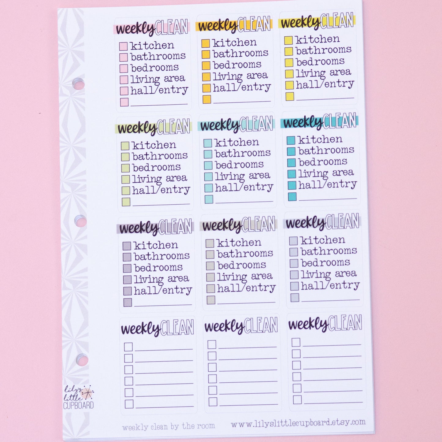 Weekly Cleaning by the Room Full Box Checklist Stickers | Zone Cleaning Stickers | Checklist Planner Stickers | Functional Stickers