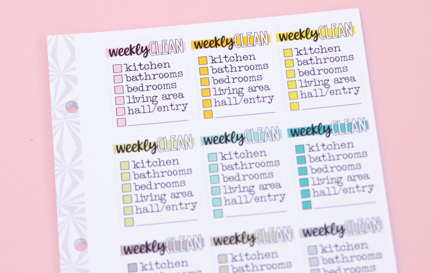 Weekly Cleaning by the Room Full Box Checklist Stickers | Zone Cleaning Stickers | Checklist Planner Stickers | Functional Stickers