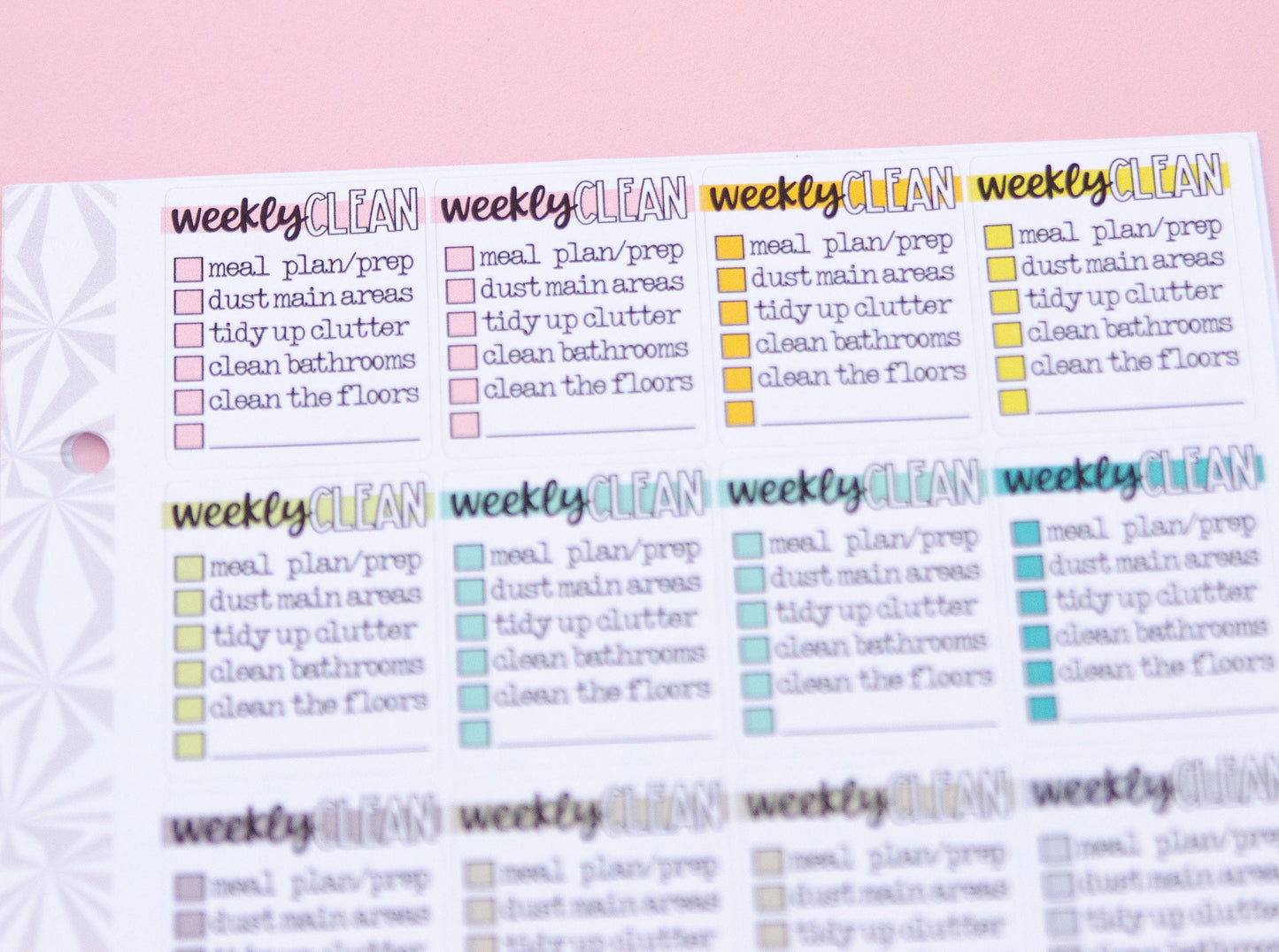 A5/Hobonichi Cousin Sized Weekly Cleaning by the Task Checklist Stickers| Zone Cleaning Stickers | Checklist Planner Stickers