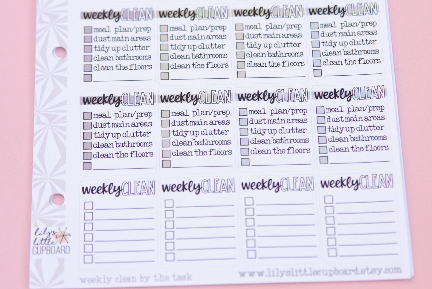 A5/Hobonichi Cousin Sized Weekly Cleaning by the Task Checklist Stickers| Zone Cleaning Stickers | Checklist Planner Stickers
