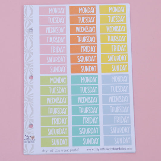 Days of the Week Planner Stickers | Date Cover Box Planner Stickers in Pastels | Essential Planner Stickers