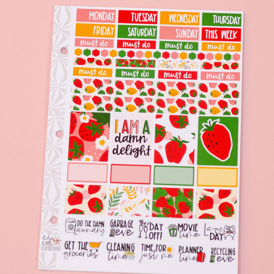 Hobonichi Cousin Weekly Sticker Kit in Delightful Strawberries | Strawberry Sticker Kit | A5 Weekly Planner Sticker Kit | Mini Planner Kit