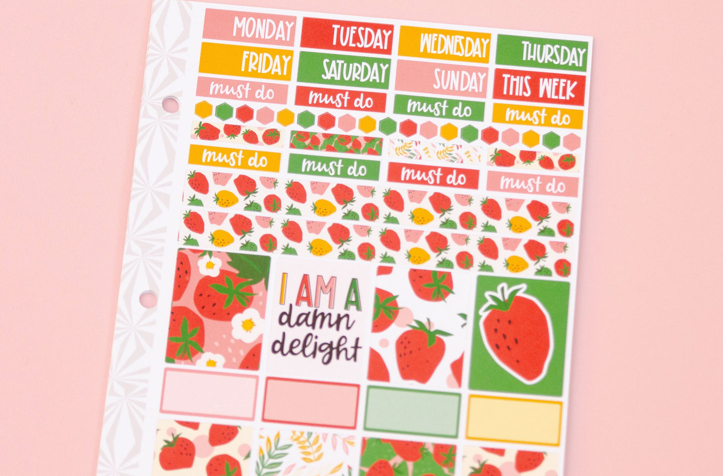Hobonichi Cousin Weekly Sticker Kit in Delightful Strawberries | Strawberry Sticker Kit | A5 Weekly Planner Sticker Kit | Mini Planner Kit