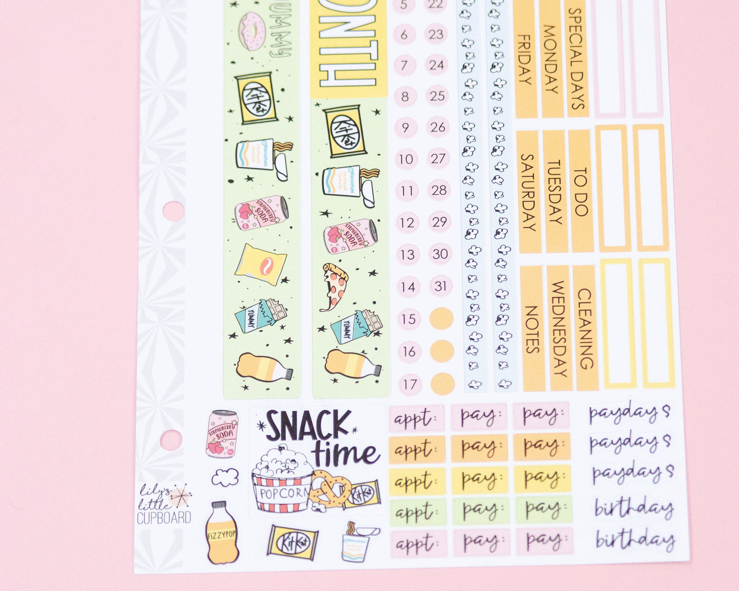 Simple Monthly Kit in Snack Time | Choose Your Month Sticker Kit | Monthly Spread Planner Kits | Monthly Planner Sticker Kits