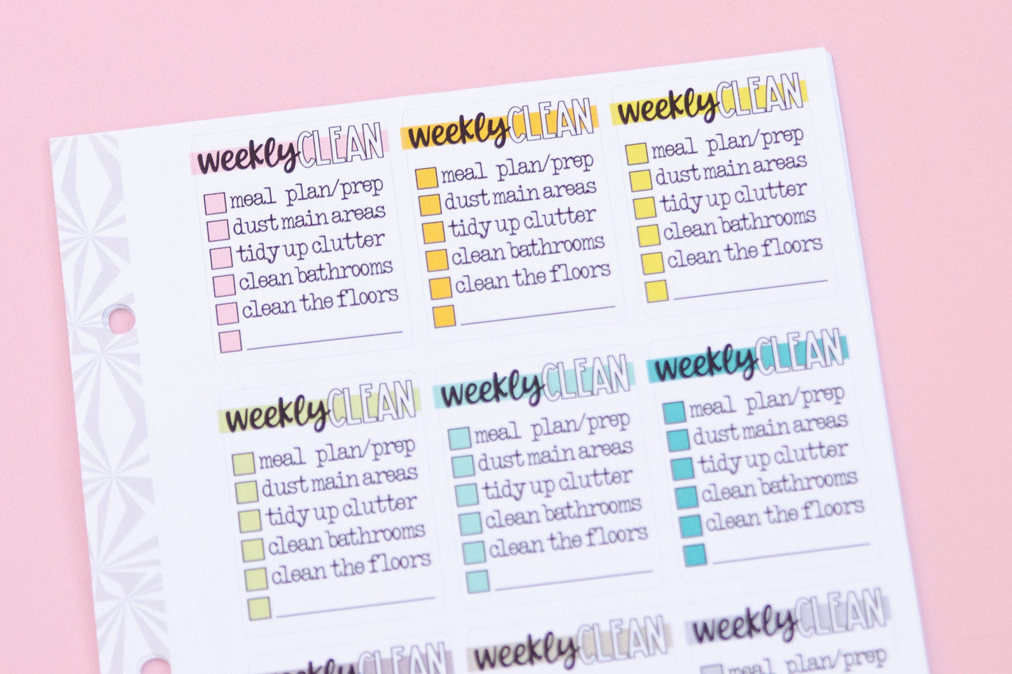 Weekly Cleaning by the Task  Full Box Checklist Stickers | Zone Cleaning Stickers | Checklist Planner Stickers | Functional Stickers