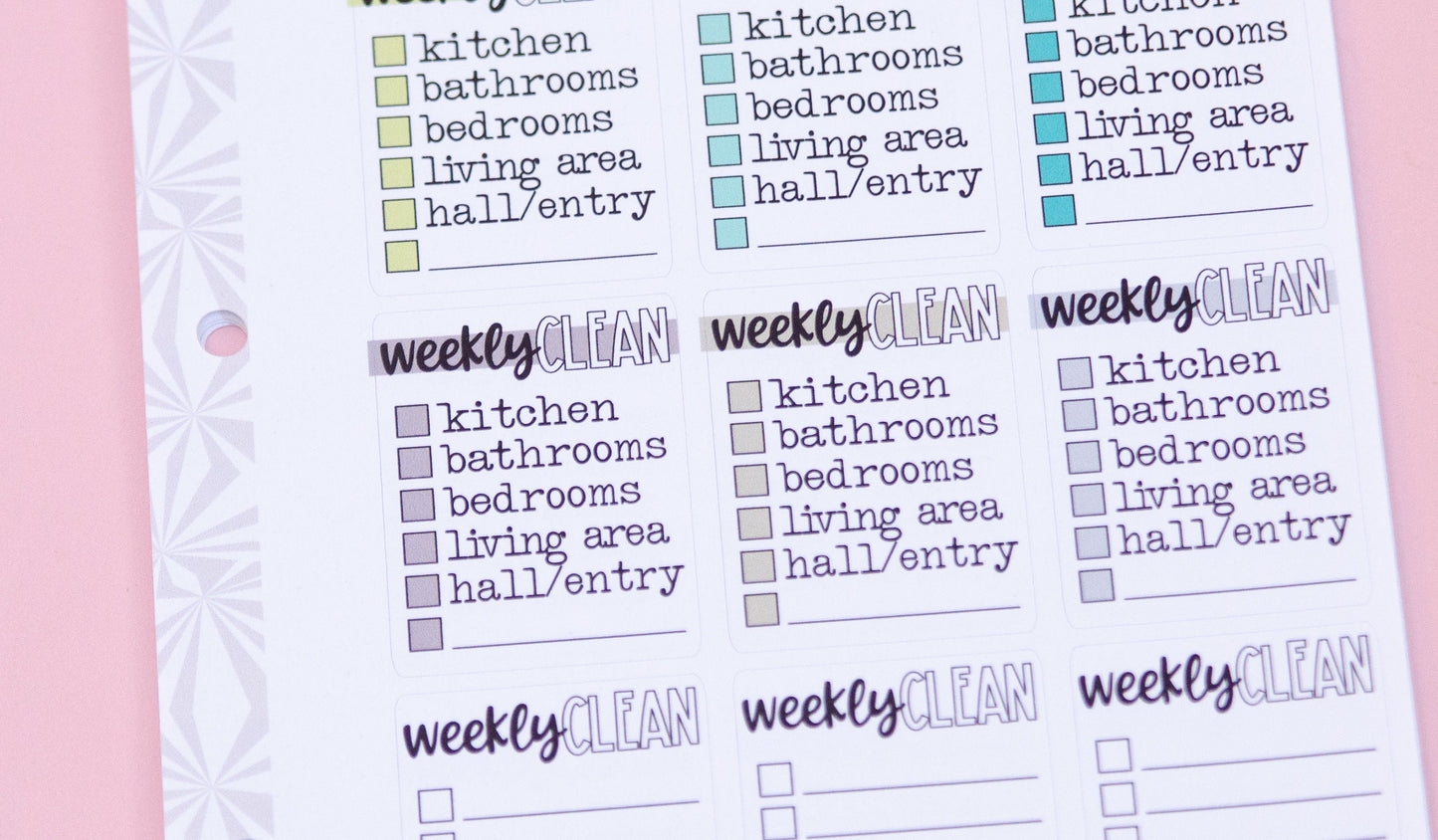 Weekly Cleaning by the Room Full Box Checklist Stickers | Zone Cleaning Stickers | Checklist Planner Stickers | Functional Stickers