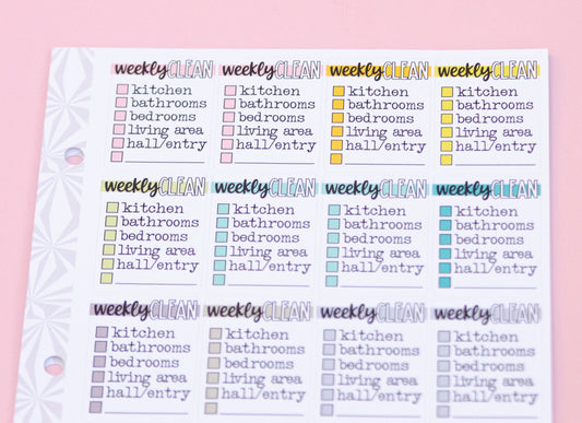 A5/Hobonichi Cousin Sized Weekly Cleaning by the Room Full Box Checklist Stickers | Zone Cleaning Stickers | Checklist Planner Stickers