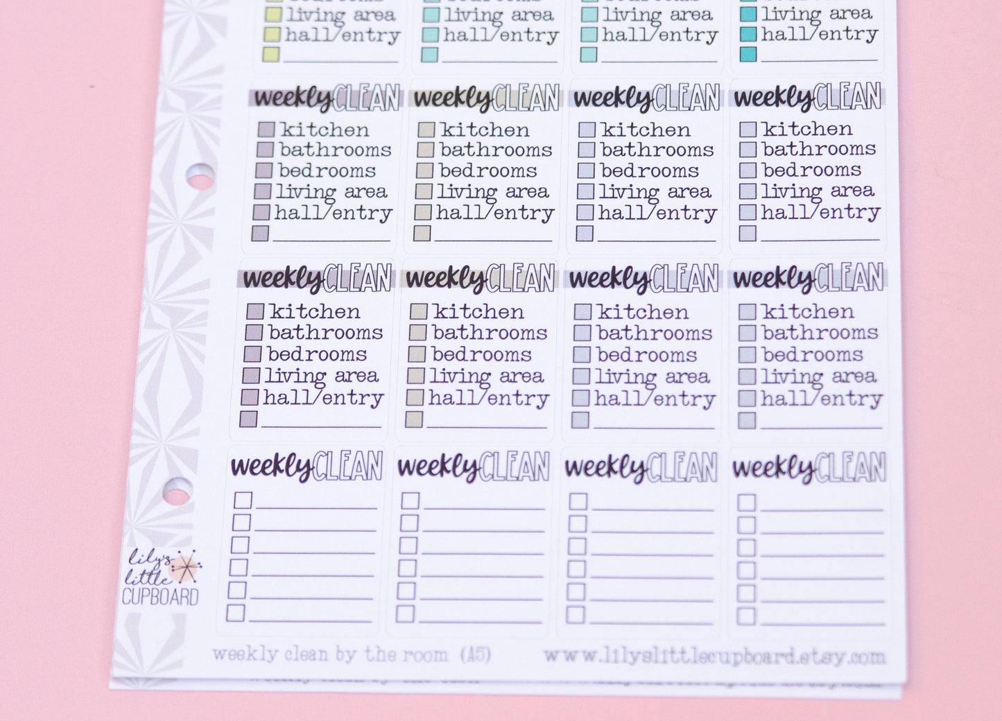 A5/Hobonichi Cousin Sized Weekly Cleaning by the Room Full Box Checklist Stickers | Zone Cleaning Stickers | Checklist Planner Stickers