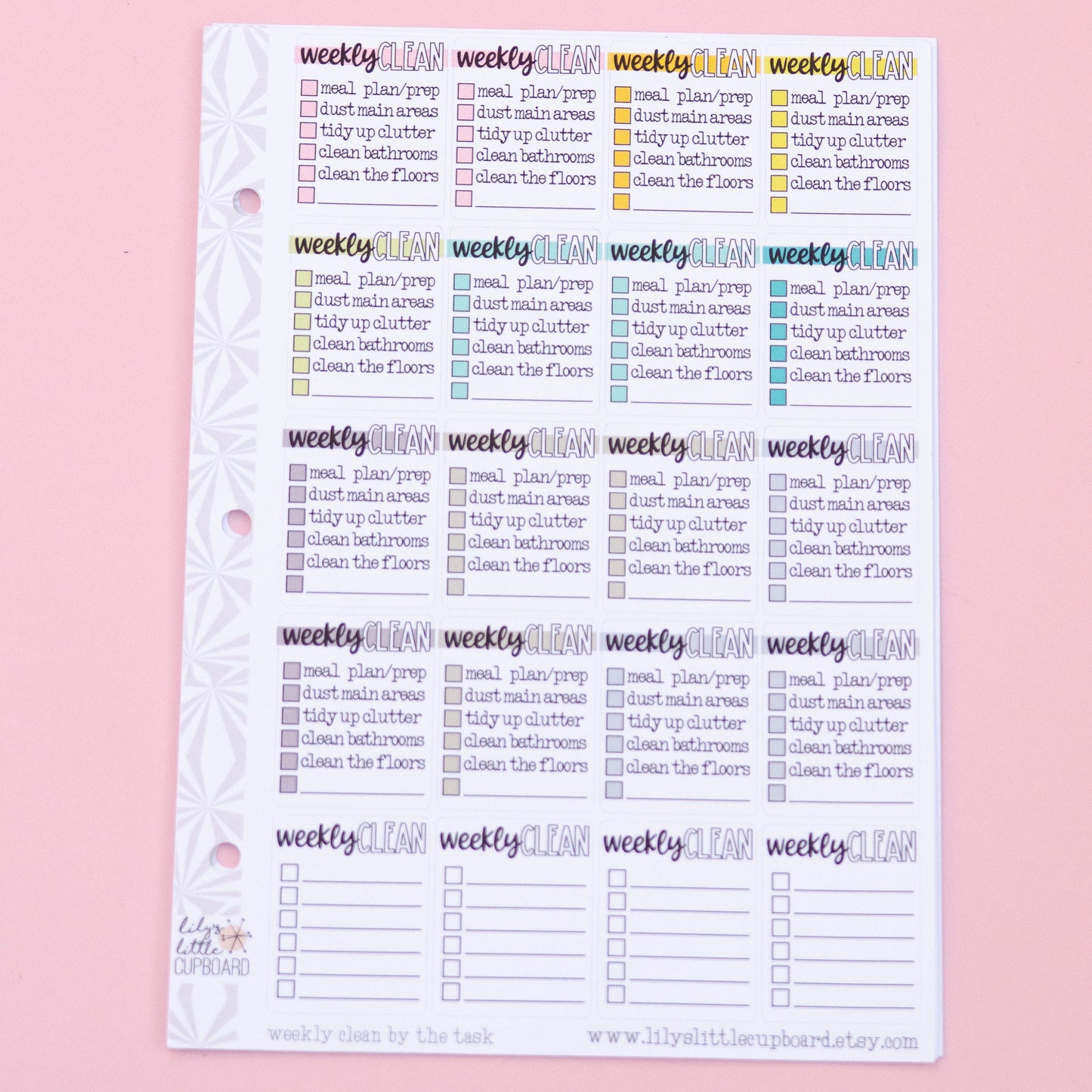 A5/Hobonichi Cousin Sized Weekly Cleaning by the Task Checklist Stickers| Zone Cleaning Stickers | Checklist Planner Stickers