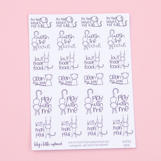 Kitty Care Planner Stickers | Cat Planner Stickers | Litterbox Stickers | Trim Claws | Buy Cat Food Stickers | Pet Care Stickers | Chores