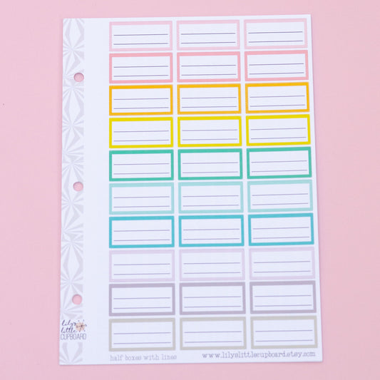 Lined Half Box Planner Stickers | Half Box Planner Stickers in Pastels | Essential Planner Stickers | Planner Stickers with Lines