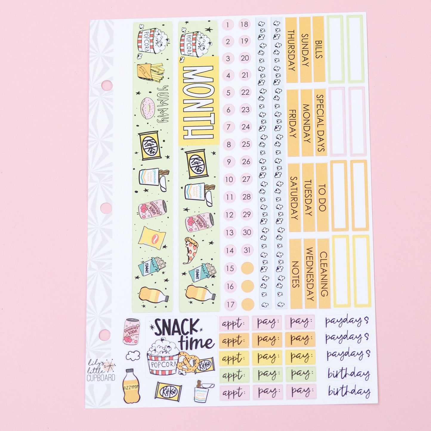 Simple Monthly Kit in Snack Time | Choose Your Month Sticker Kit | Monthly Spread Planner Kits | Monthly Planner Sticker Kits