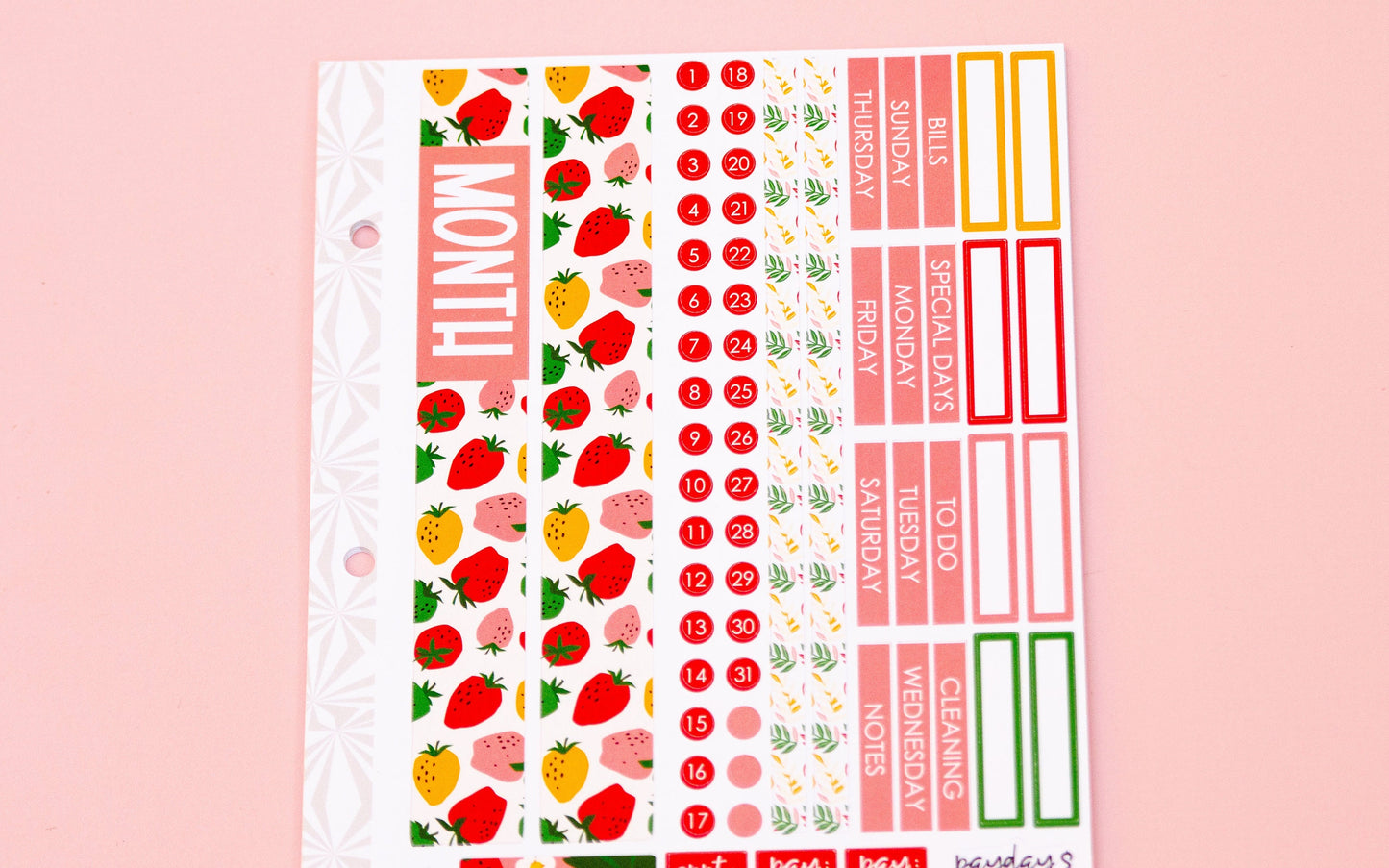 Simple Monthly Kit in Delightful Strawberries | Choose Your Month Sticker Kit | Monthly Spread Planner Kits | Monthly Planner Sticker Kits