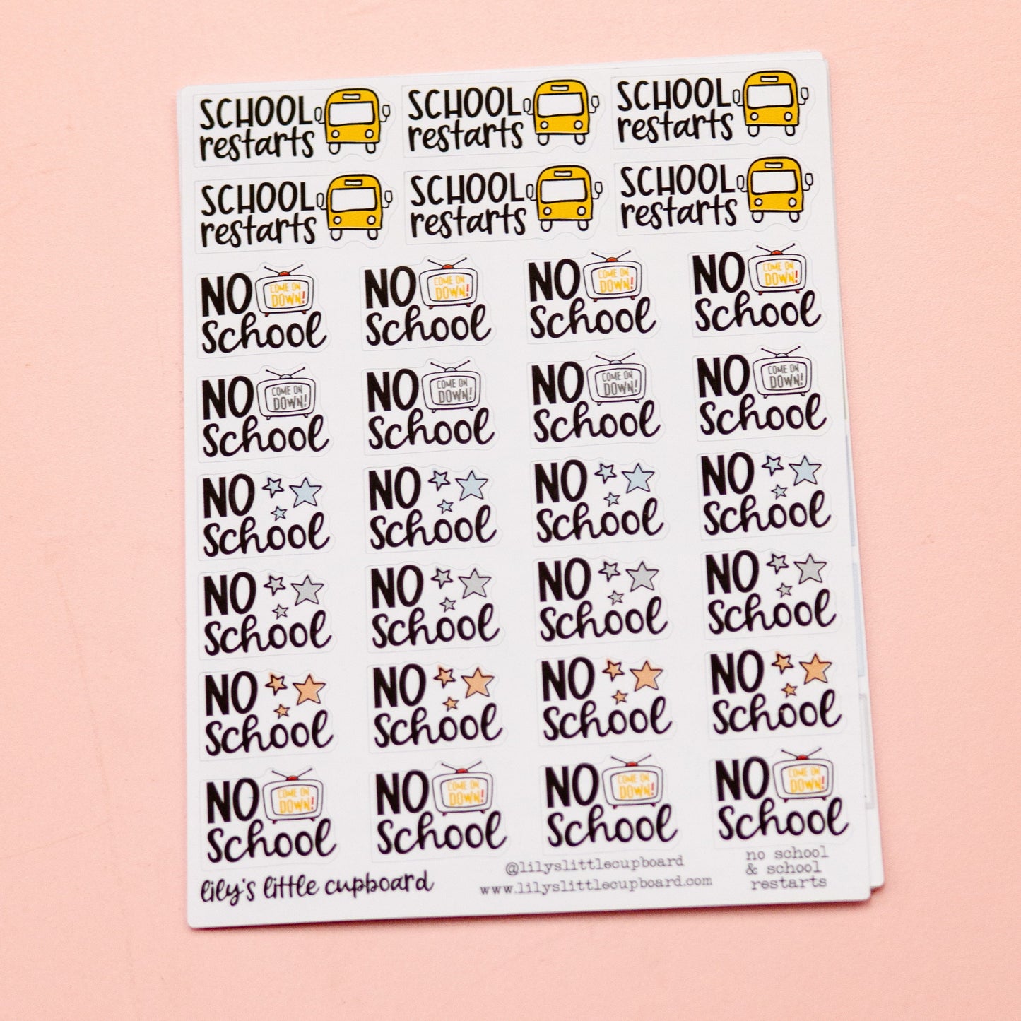 No School Today Planner Stickers | School Restarts Planner Stickers | Organizing School Stickers | Back to School Scripts | Routine Planner