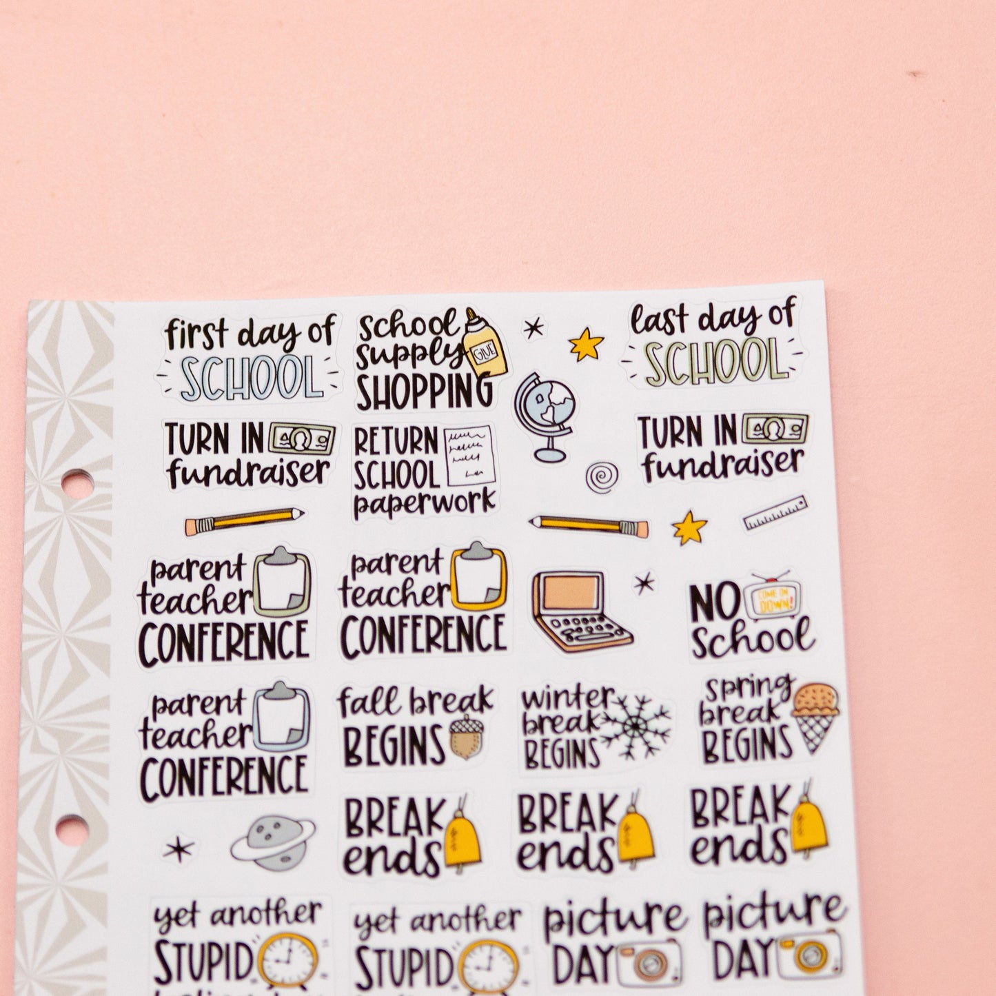 Any Grade Back to School Planner Stickers | School Planning Script Stickers | School Sampler Sticker Sheet | Functional School Stickers