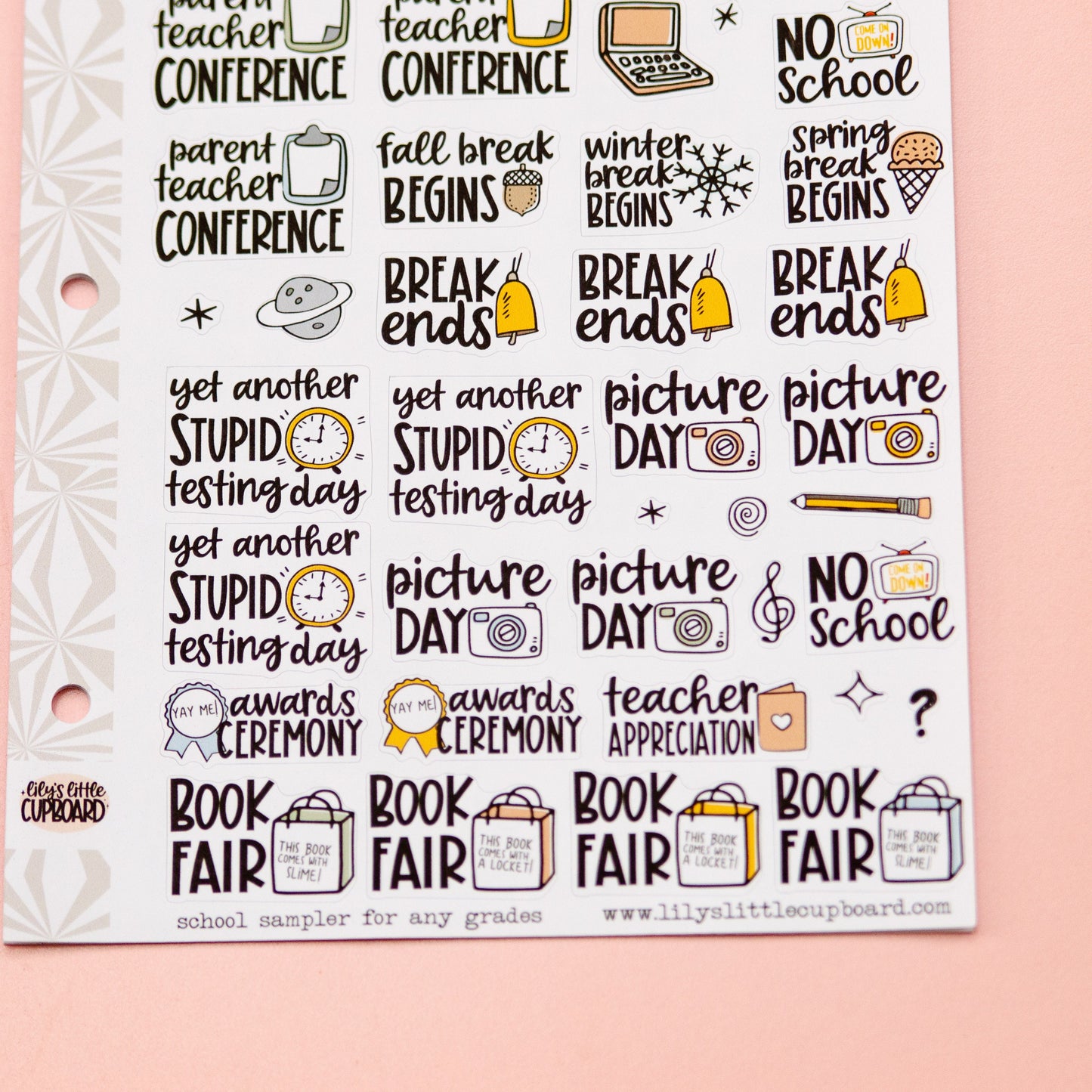 Any Grade Back to School Planner Stickers | School Planning Script Stickers | School Sampler Sticker Sheet | Functional School Stickers