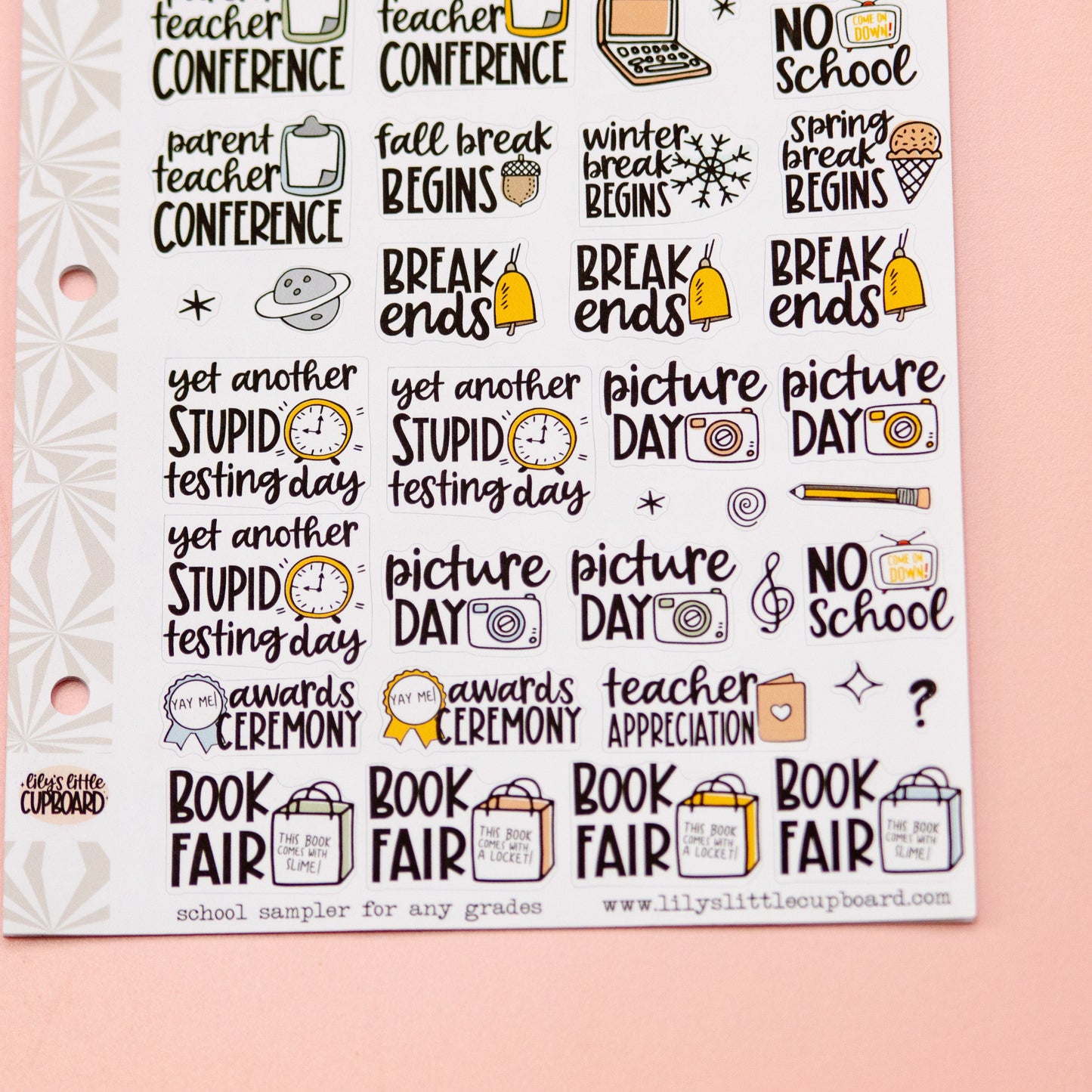 Any Grade Back to School Planner Stickers | School Planning Script Stickers | School Sampler Sticker Sheet | Functional School Stickers