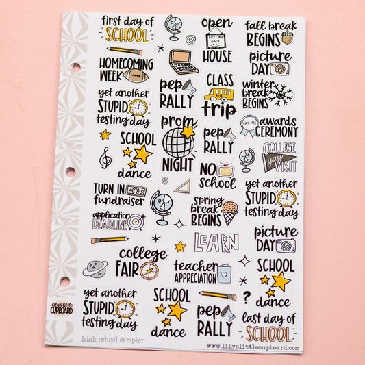High School Back to School Planner Stickers | School Planning Script Stickers | High School Sampler Sticker | Functional School Stickers
