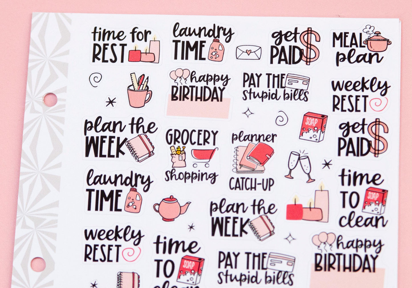 Monochrome Collection Pretty Pinks | Functional Planner Stickers | Typography Scripts Planner Stickers | Weekly Planner Sticker Kit