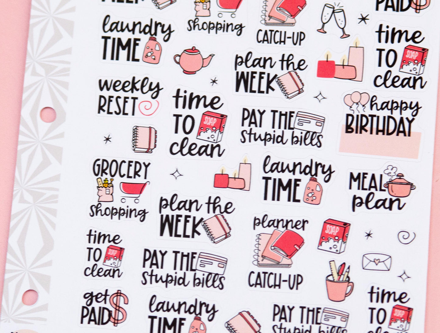 Monochrome Collection Pretty Pinks | Functional Planner Stickers | Typography Scripts Planner Stickers | Weekly Planner Sticker Kit