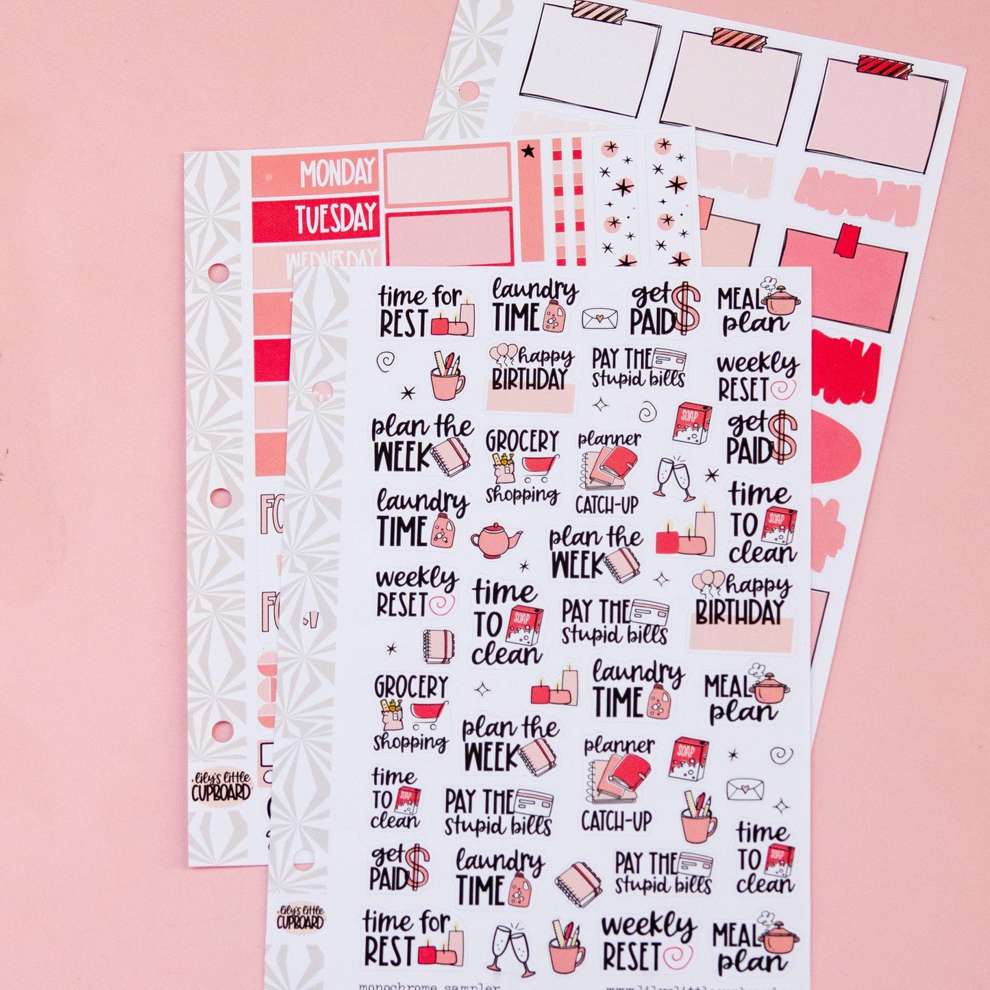 Monochrome Collection Pretty Pinks | Functional Planner Stickers | Typography Scripts Planner Stickers | Weekly Planner Sticker Kit