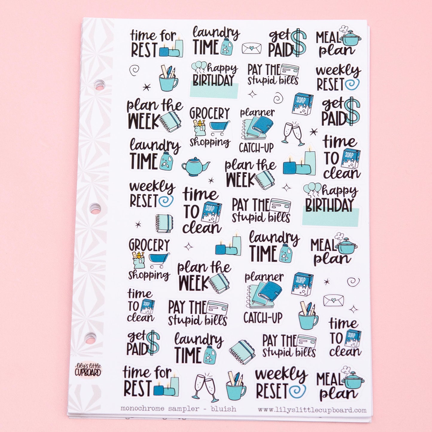 Monochrome Collection in Bluish | Functional Planner Stickers | Typography Scripts Planner Stickers | Weekly Planner Sticker Kit
