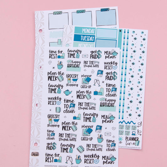 Monochrome Collection in Bluish | Functional Planner Stickers | Typography Scripts Planner Stickers | Weekly Planner Sticker Kit