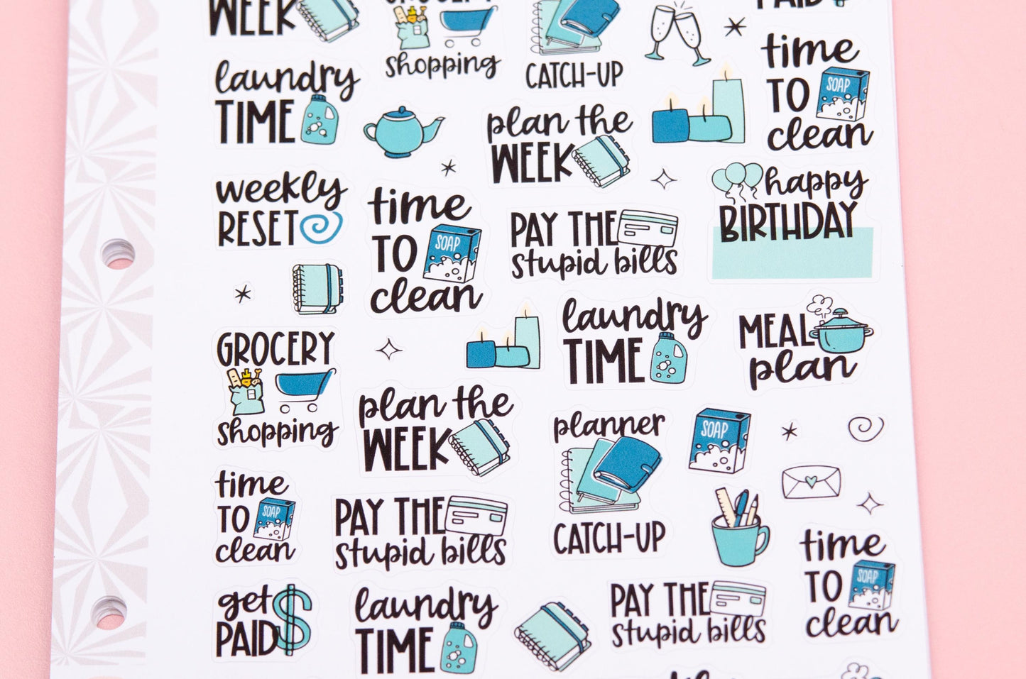 Monochrome Collection in Bluish | Functional Planner Stickers | Typography Scripts Planner Stickers | Weekly Planner Sticker Kit