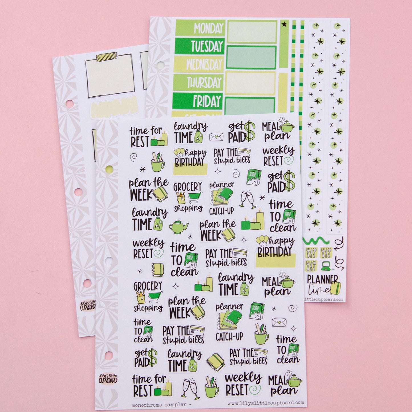 Monochrome Collection in Greens | Functional Planner Stickers | Typography Scripts Planner Stickers | Weekly Planner Sticker Kit