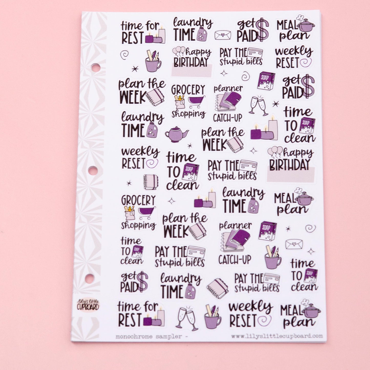 Monochrome Collection in Purply| Functional Planner Stickers | Typography Scripts Planner Stickers | Weekly Planner Sticker Kit