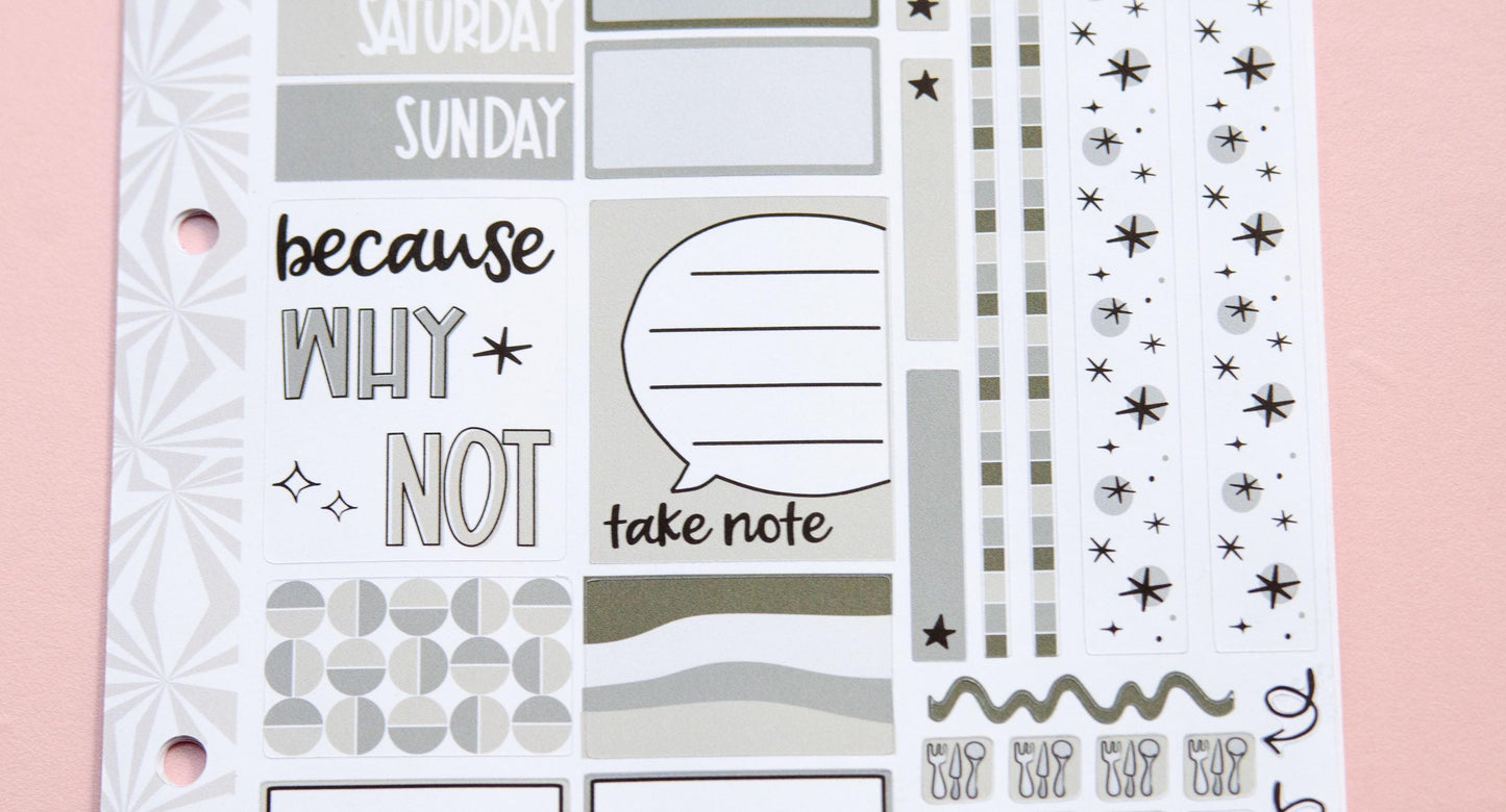 Monochrome Collection in Grayscale | Functional Planner Stickers | Typography Scripts Planner Stickers | Weekly Planner Sticker Kit