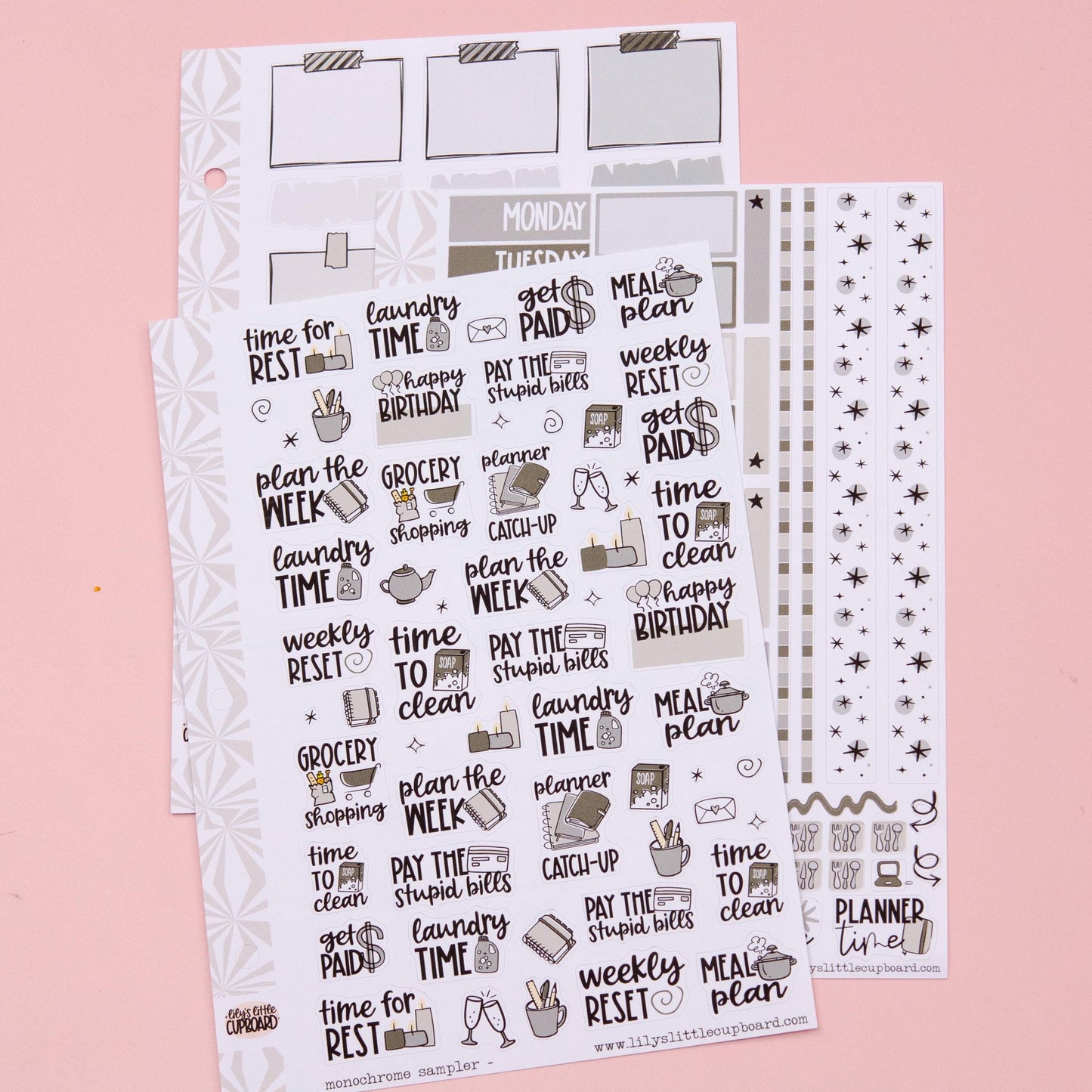 Monochrome Collection in Grayscale | Functional Planner Stickers | Typography Scripts Planner Stickers | Weekly Planner Sticker Kit